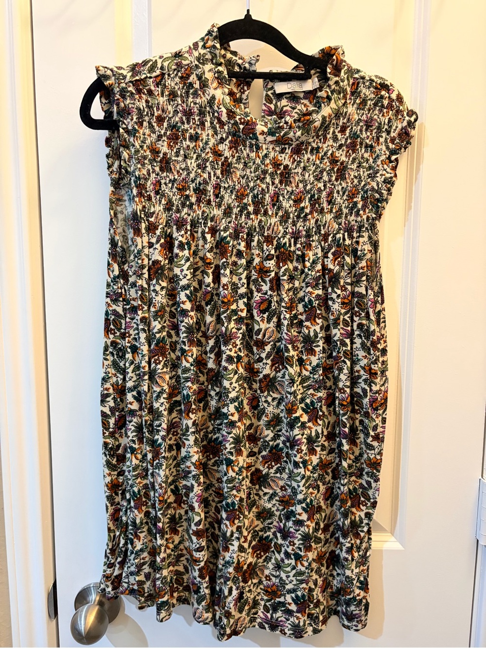 Dalia Floral Smocked Tank Top - Ivory with Orange, Green & Pink Print